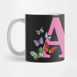 Letter pink A with colorful butterflies Mug